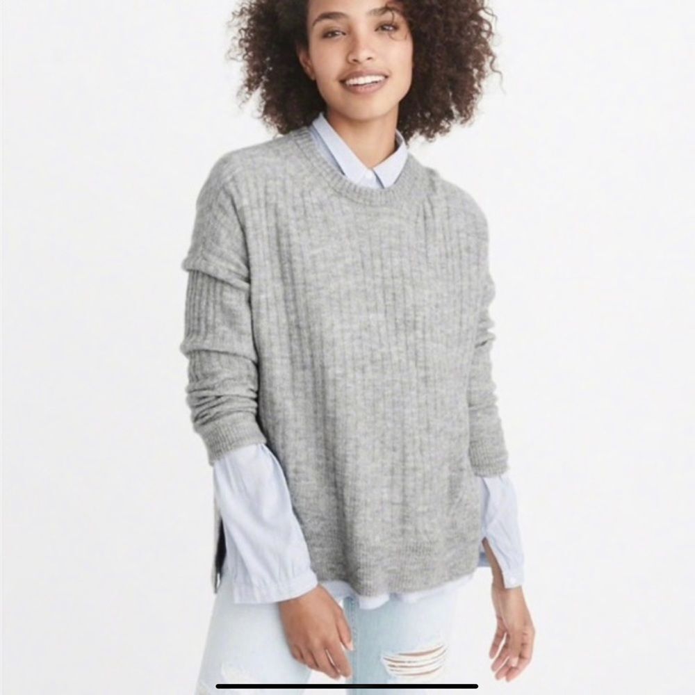 Abercrombie & Fitch Grey Ribbed Pullover Oversized Sweater Size Large